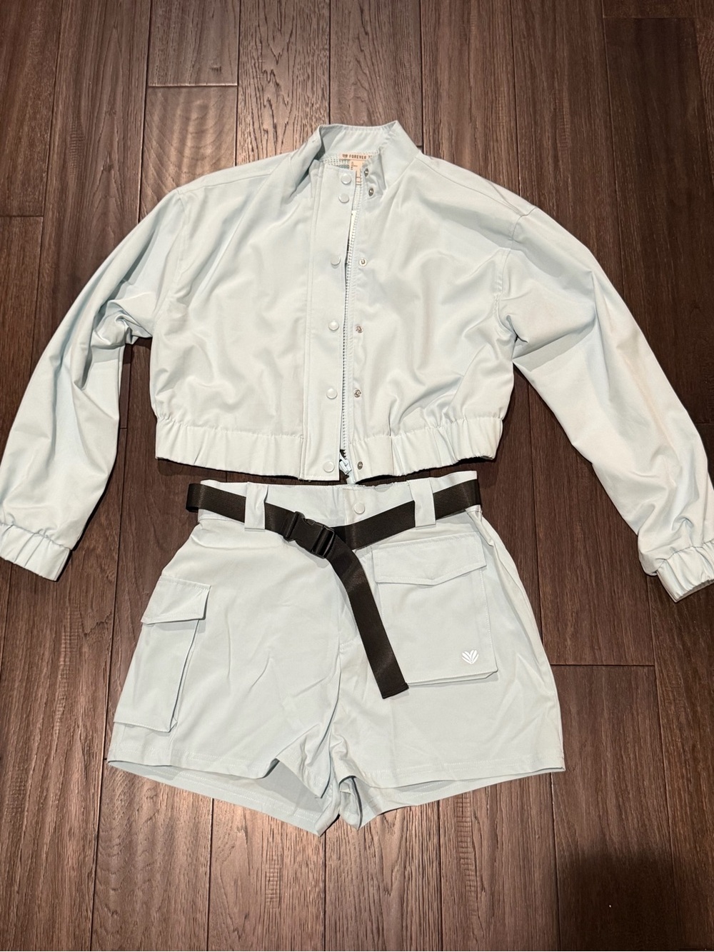 Forever 21 Light Blue Women's Cargo Shorts and jacket with Black Web Belt